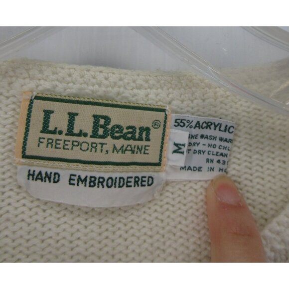 VGT LL Bean Sweater Medium Cream Cardigan Hand Embroidered Cottage - Picture 8 of 10